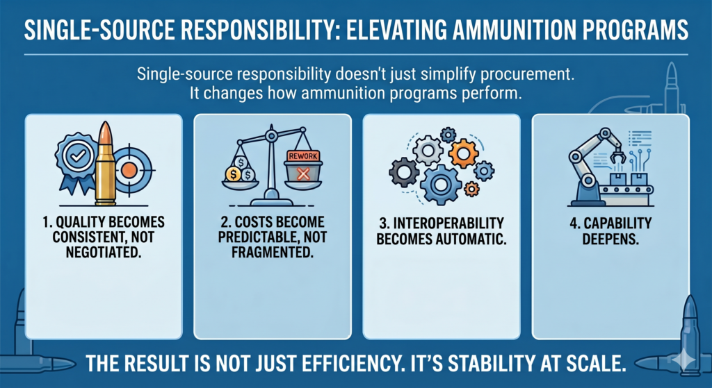 Infographic on single-source accountability for 155mm production.