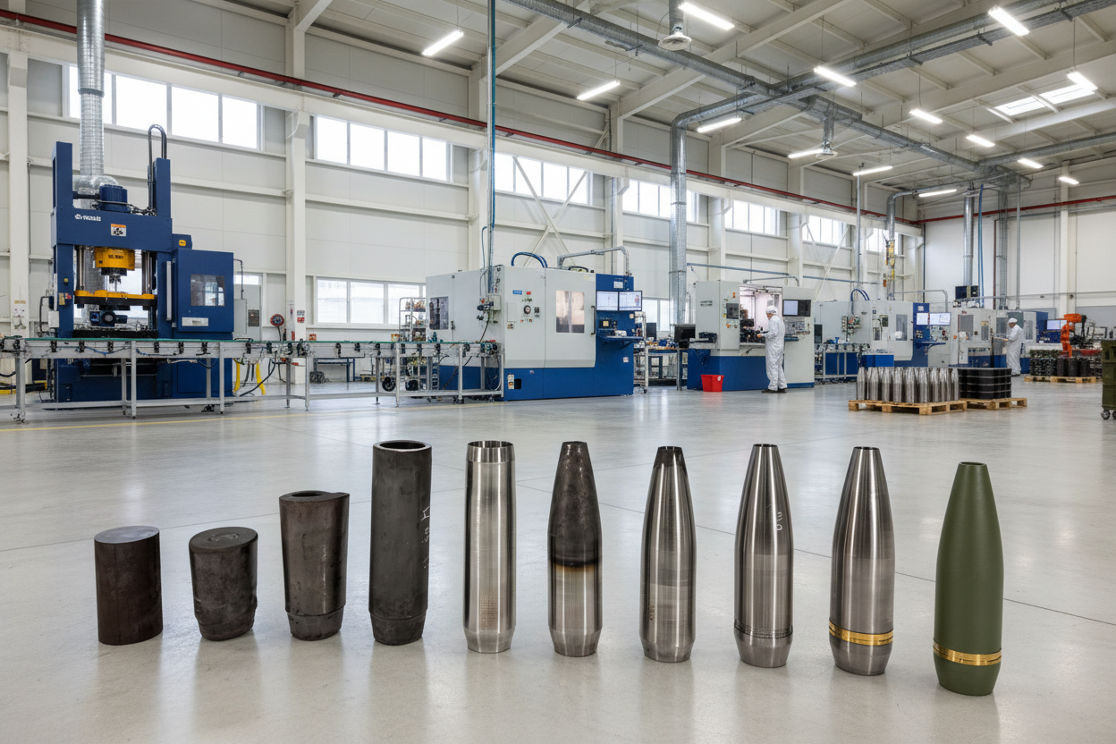 From bar to painted shell -155mm shells.